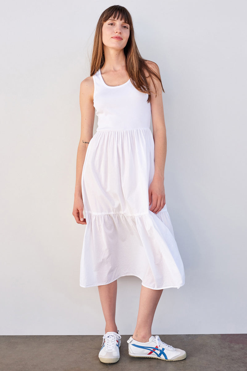 Sundry Mix Media Tiered Dress in White