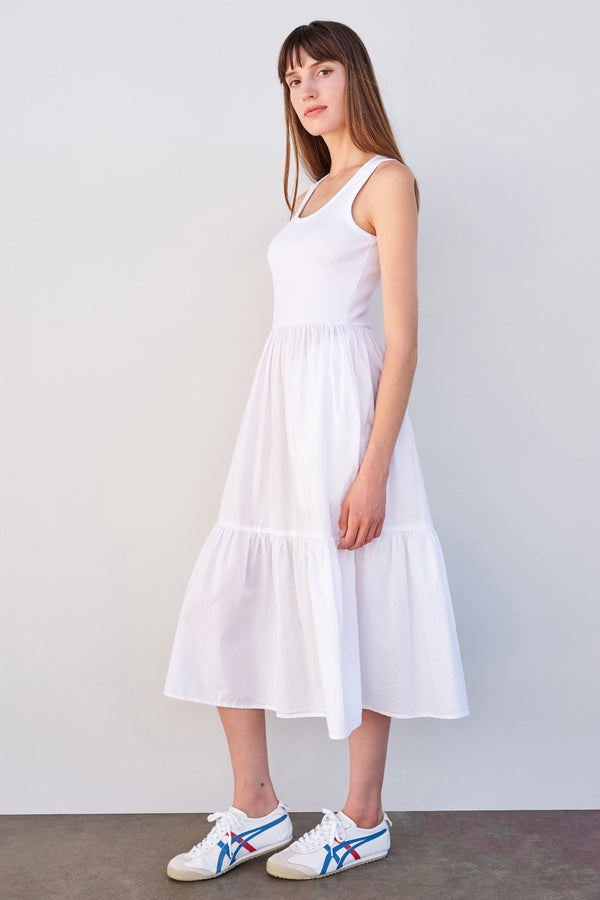 Sundry Mix Media Tiered Dress in White