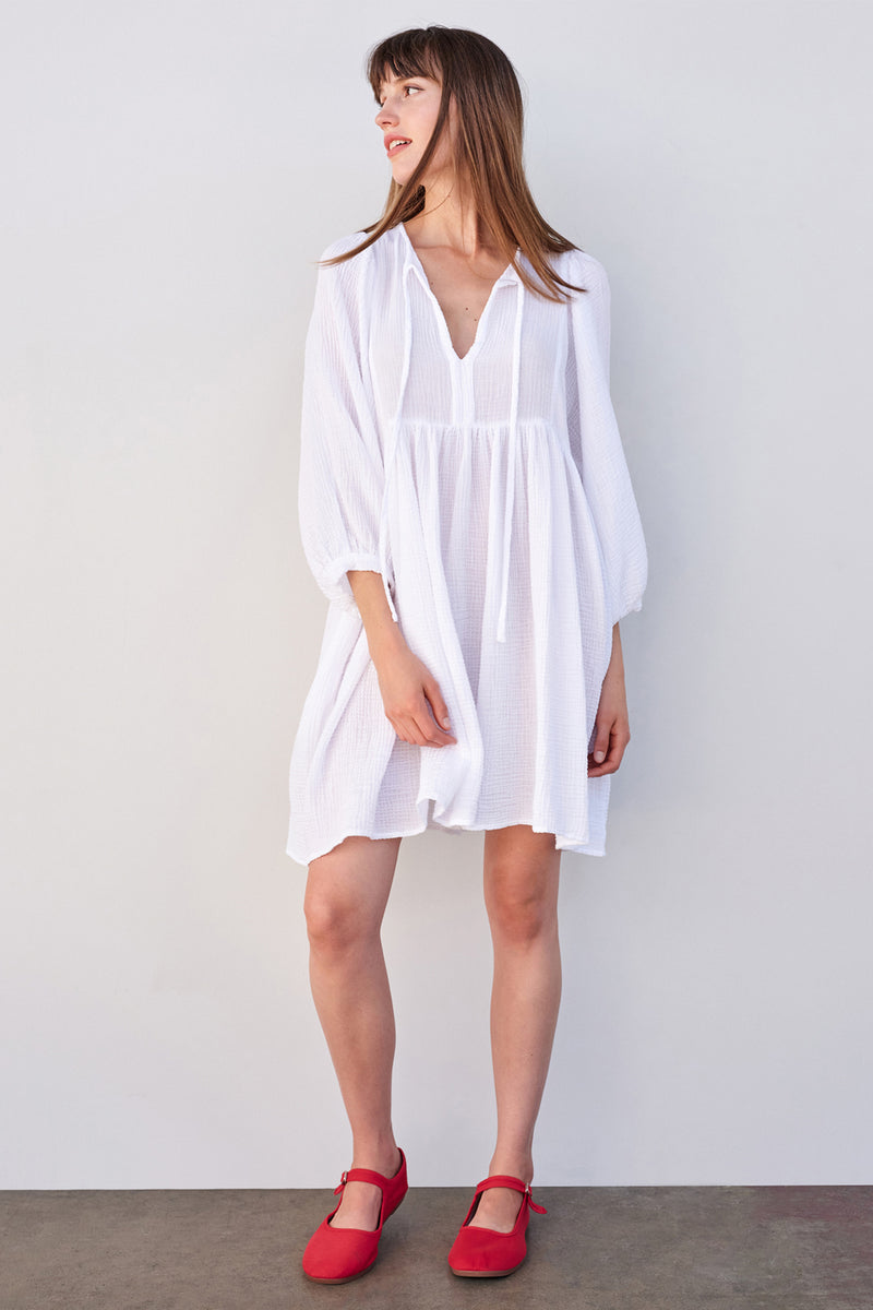 Sundry Mini Blouson Sleeve Dress in White