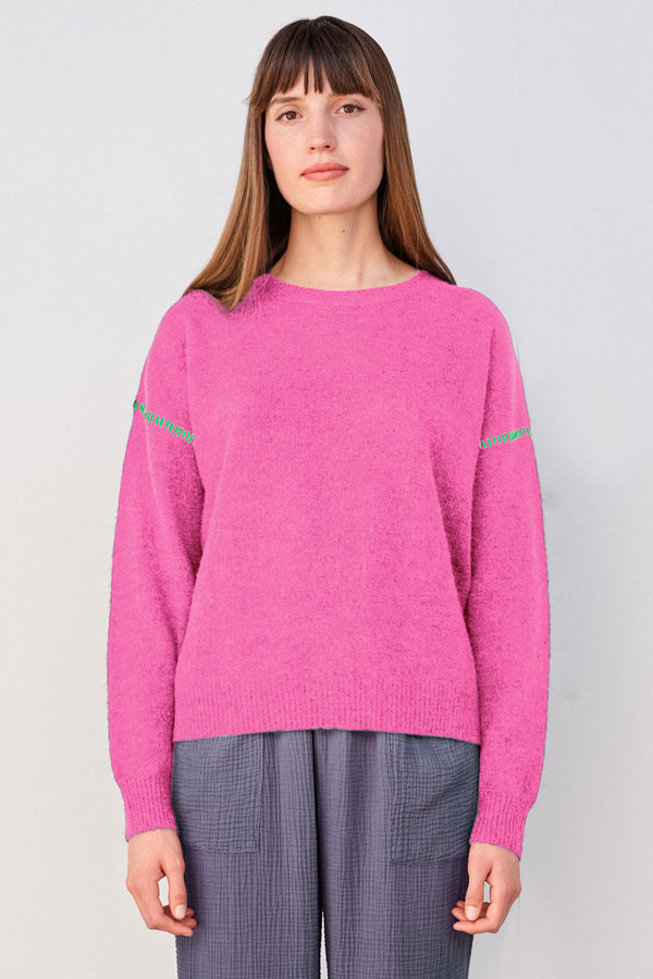Sundry Oversized Sweater in Magenta/Herb Green