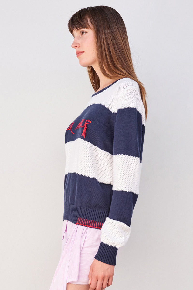 Sundry La Mer Striped Sweater in Navy/White