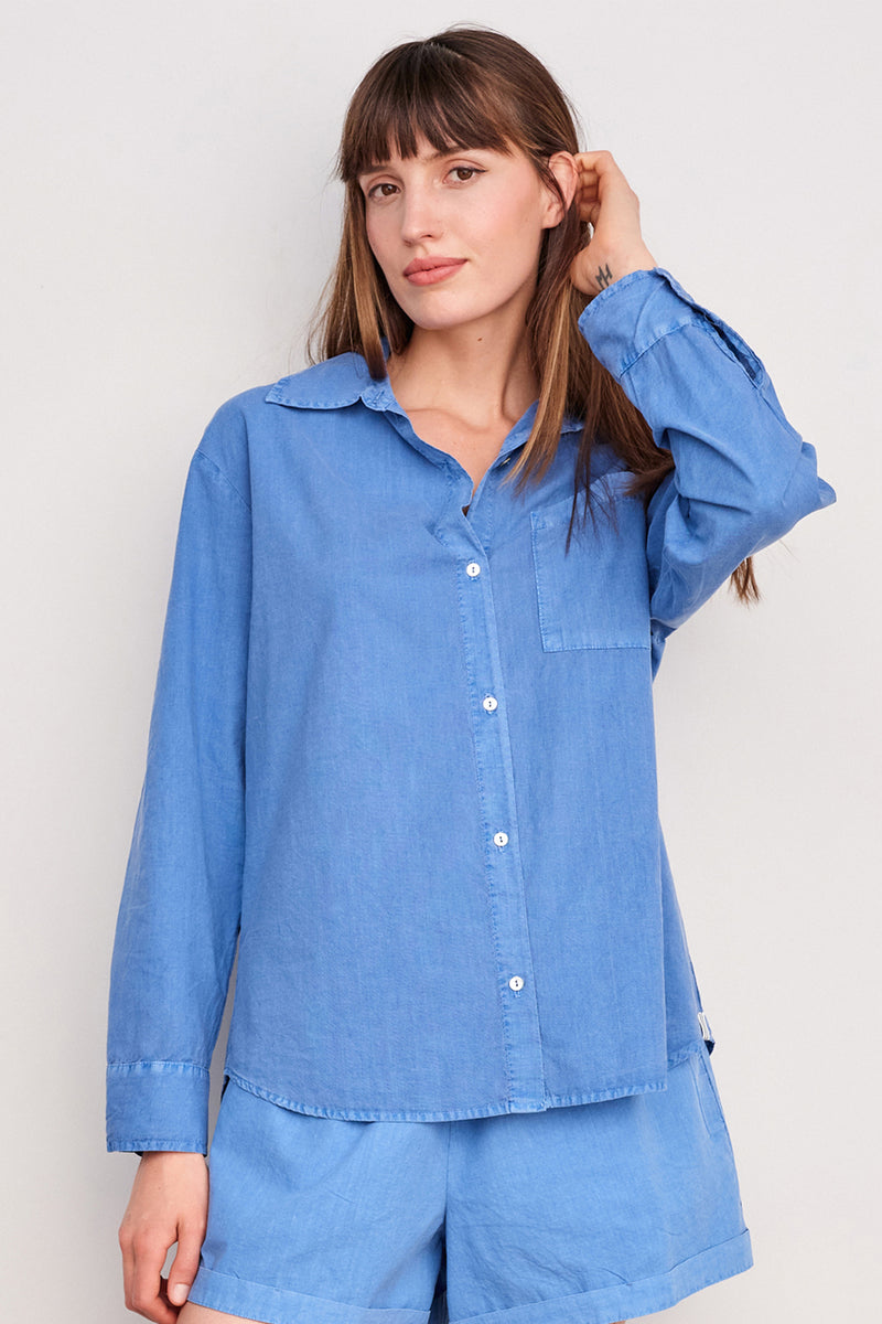 Sundry Voile Button Down in Pigment Azure