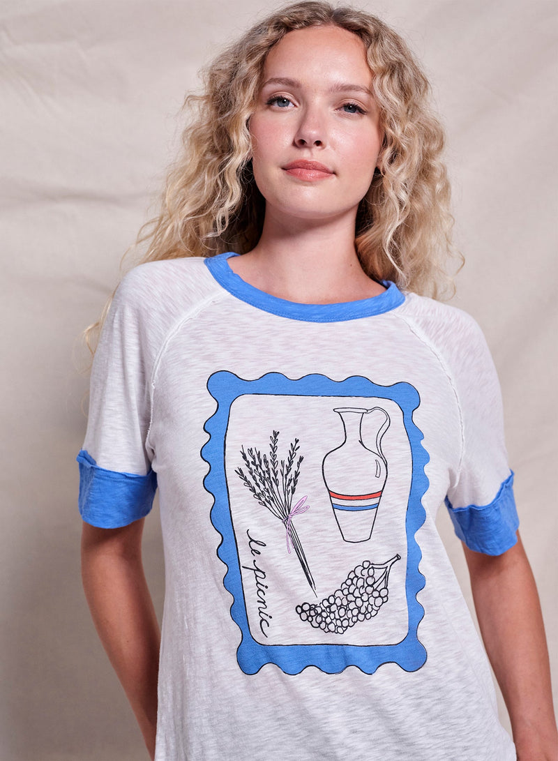 Sundry Spring Deco Boyfriend Tee in Optic White