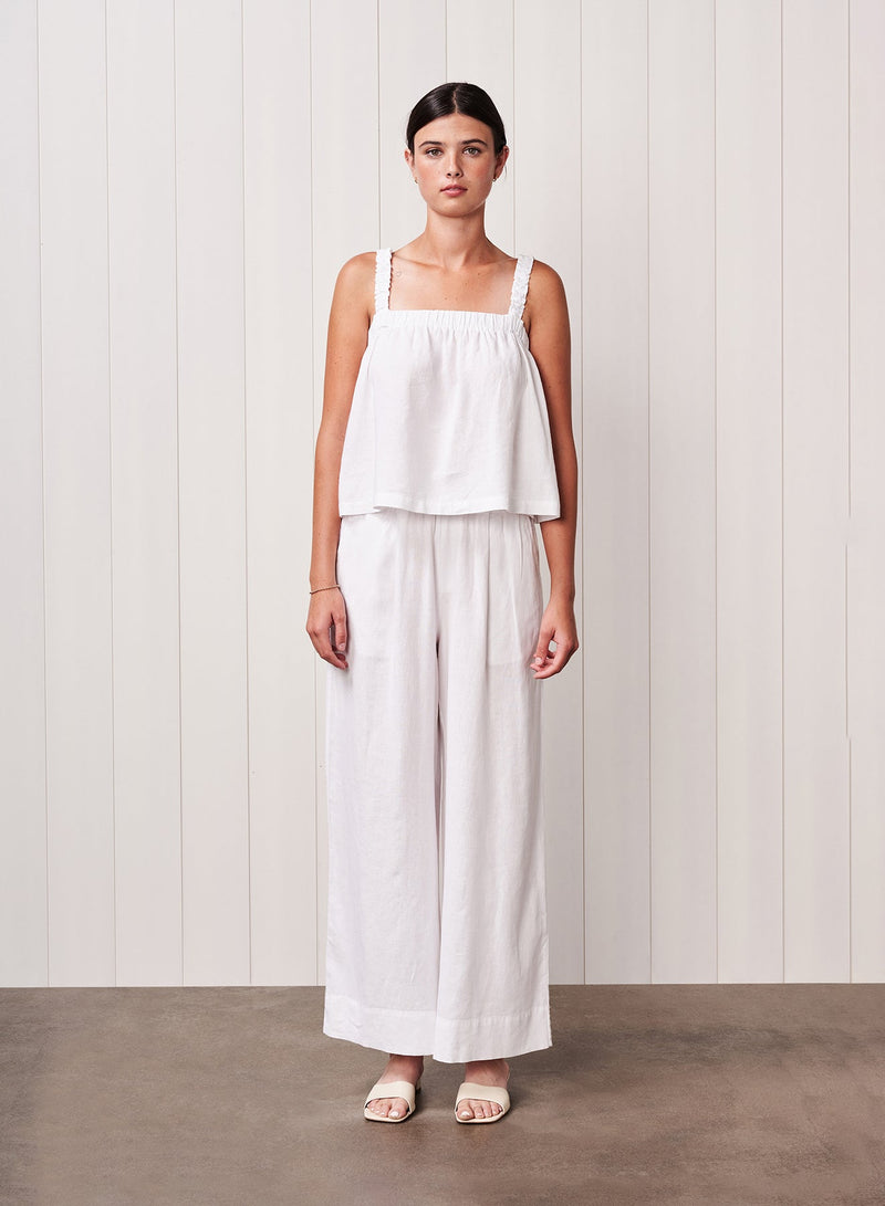 Linen Drawstring Trouser in White