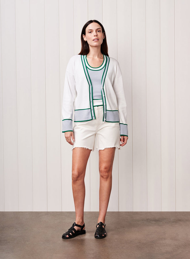 Color Block Cardigan Sweater in Cream