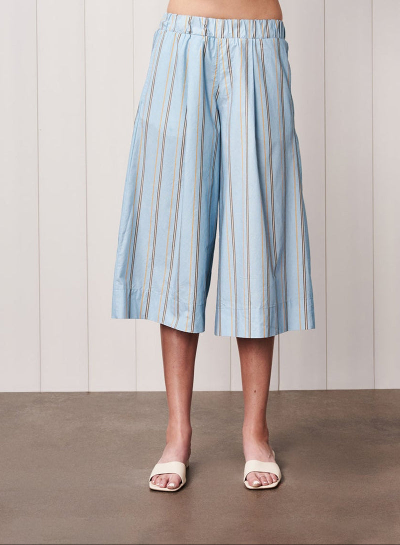 Column Stripe Poplin Wide Leg Trouser in Blue Multi Stripe