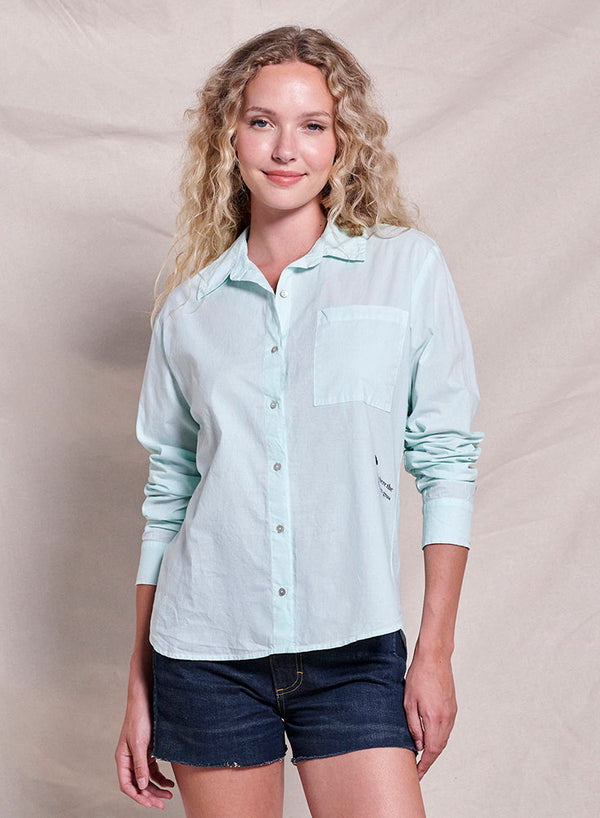 Sundry Wildflowers Long Sleeve Button Down in Sheer Blue