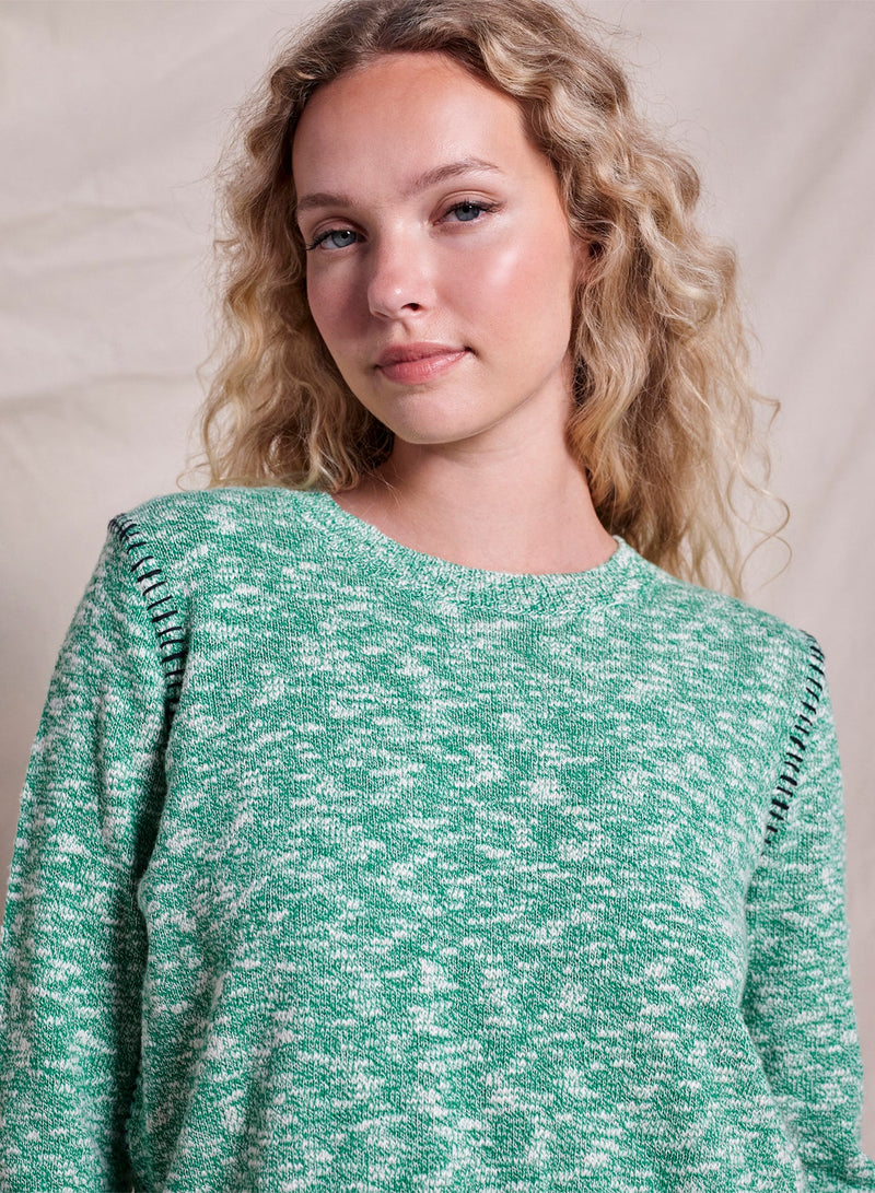 Sundry Baseball Stitch Cotton Slub Crew Sweater in Green Garden