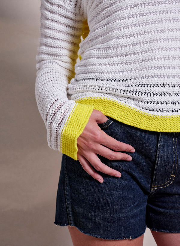 Sundry Open Knit Color Block Sweater in Optic White