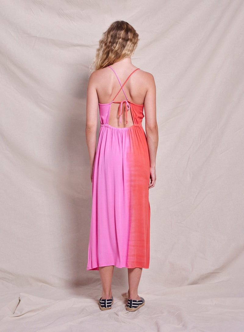 Sundry Midi Tie Back Dress in Dark Raspberry