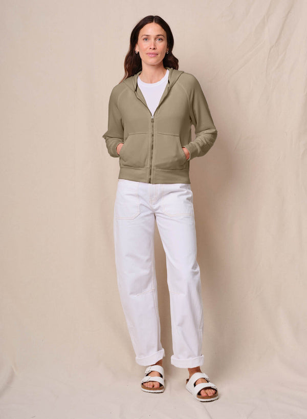 Softest Fleece Raglan Hood Zip Up in Bay Leaf