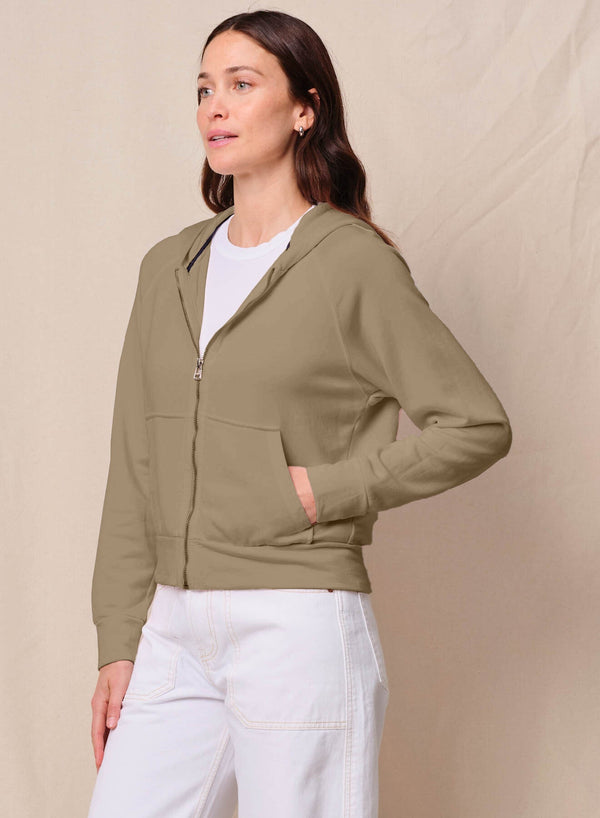 Softest Fleece Raglan Hood Zip Up in Bay Leaf