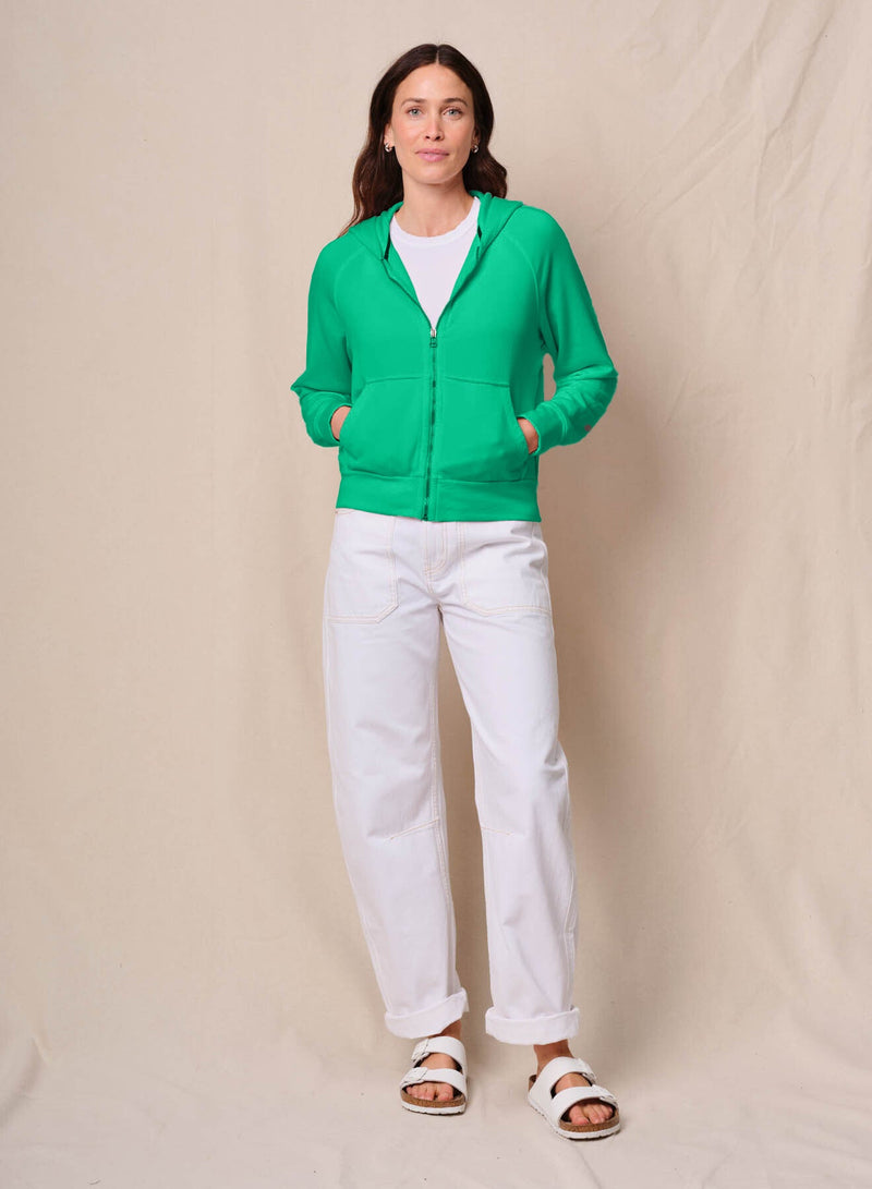 Softest Fleece Raglan Hood Zip Up in Kelly Green