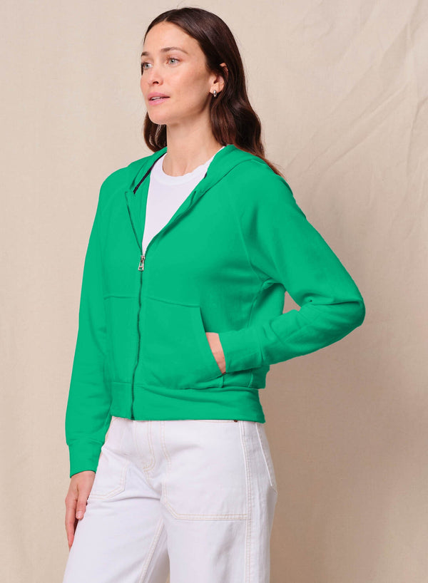 Softest Fleece Raglan Hood Zip Up in Kelly Green