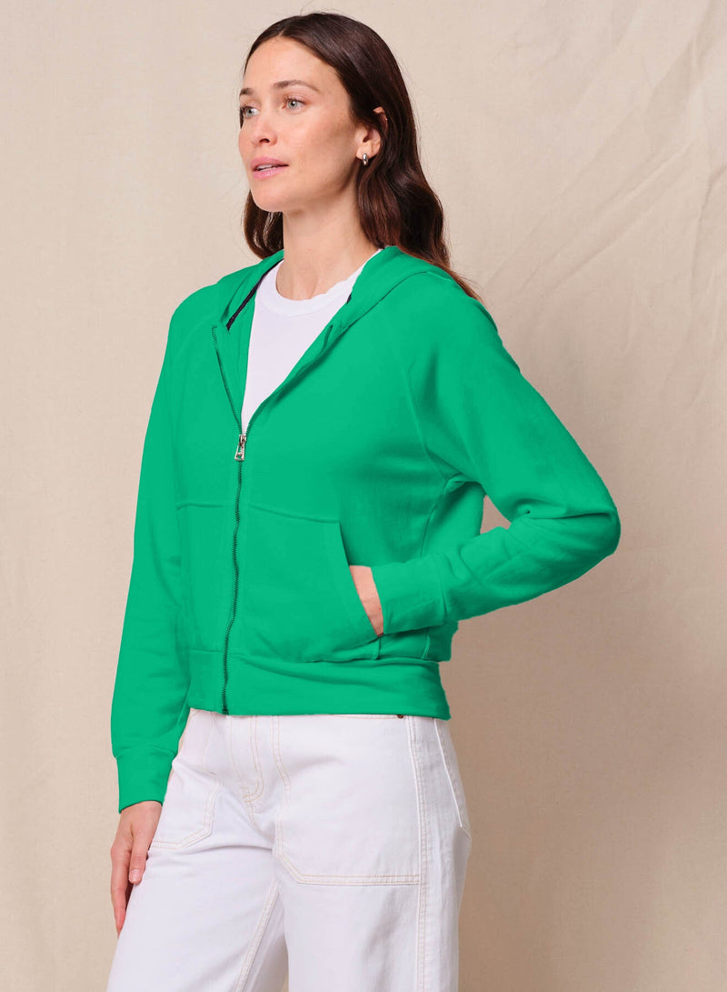 Softest Fleece Raglan Hood Zip Up in Kelly Green