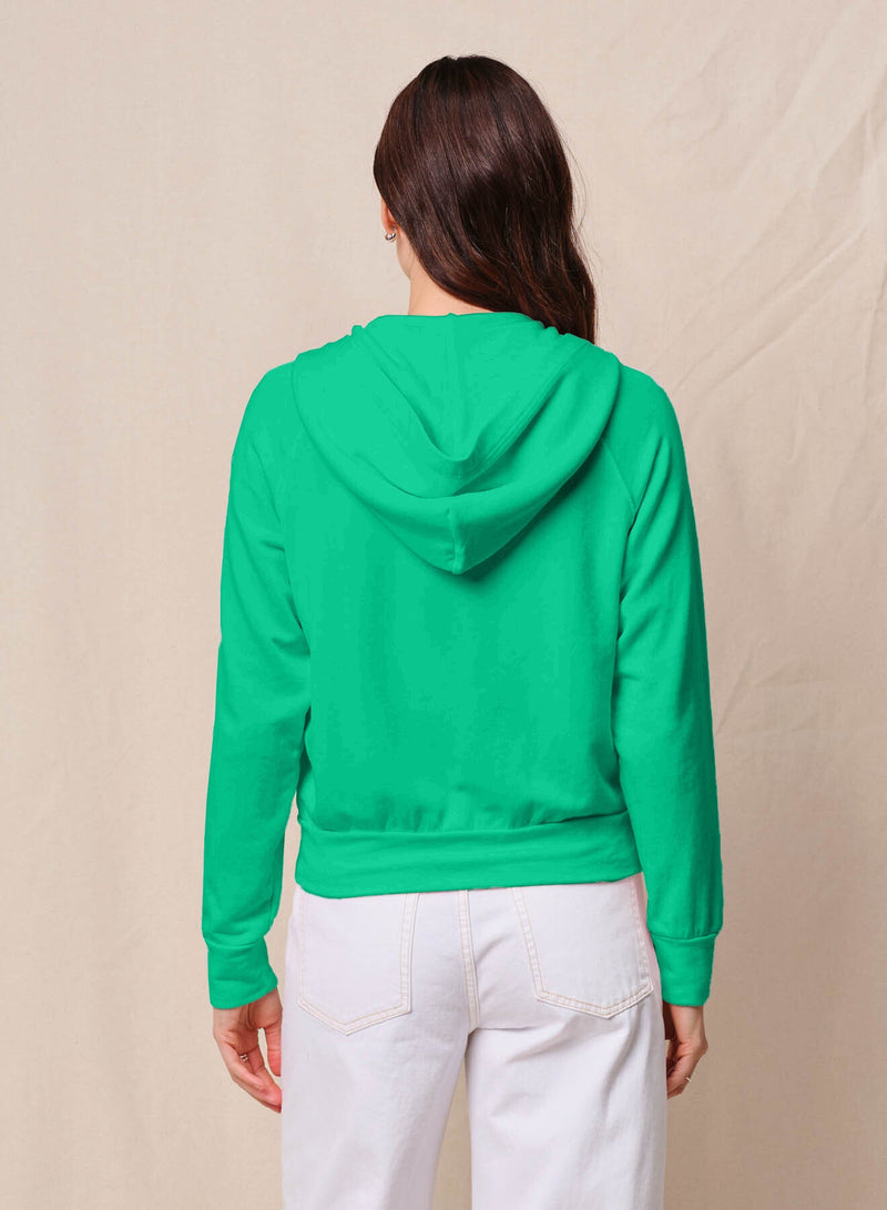 Softest Fleece Raglan Hood Zip Up in Kelly Green