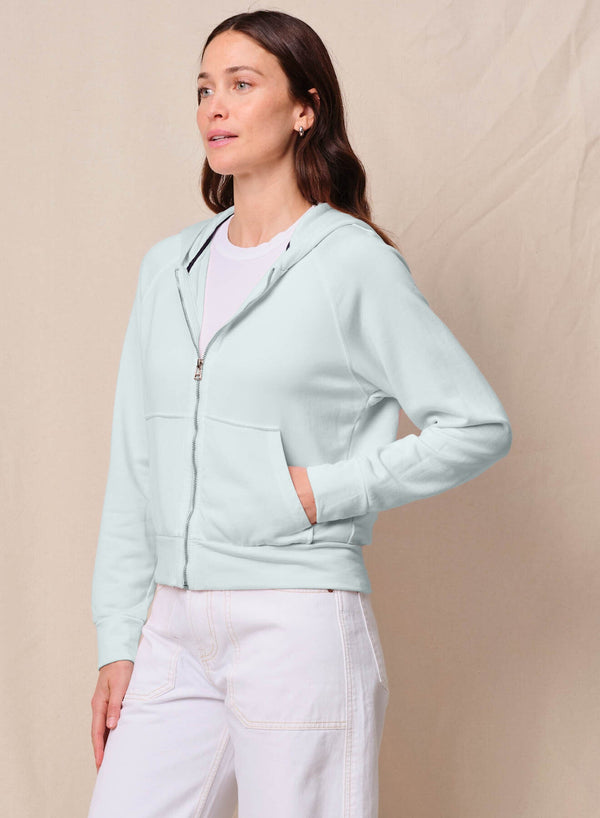 Softest Fleece Raglan Hood Zip Up in Sea Glass