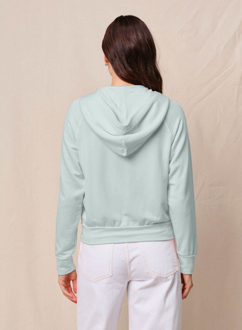 Softest Fleece Raglan Hood Zip Up in Sea Glass