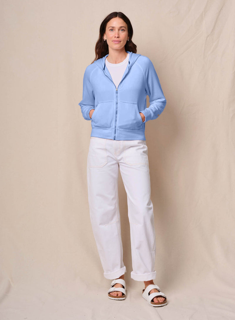 Softest Fleece Raglan Hood Zip Up in Summer Sky