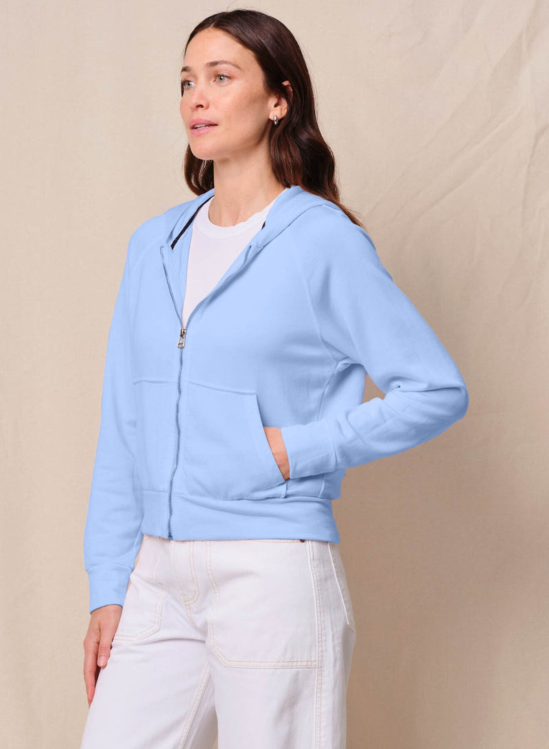 Softest Fleece Raglan Hood Zip Up in Summer Sky