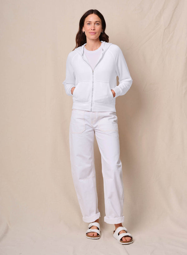 Softest Fleece Raglan Hood Zip Up in White