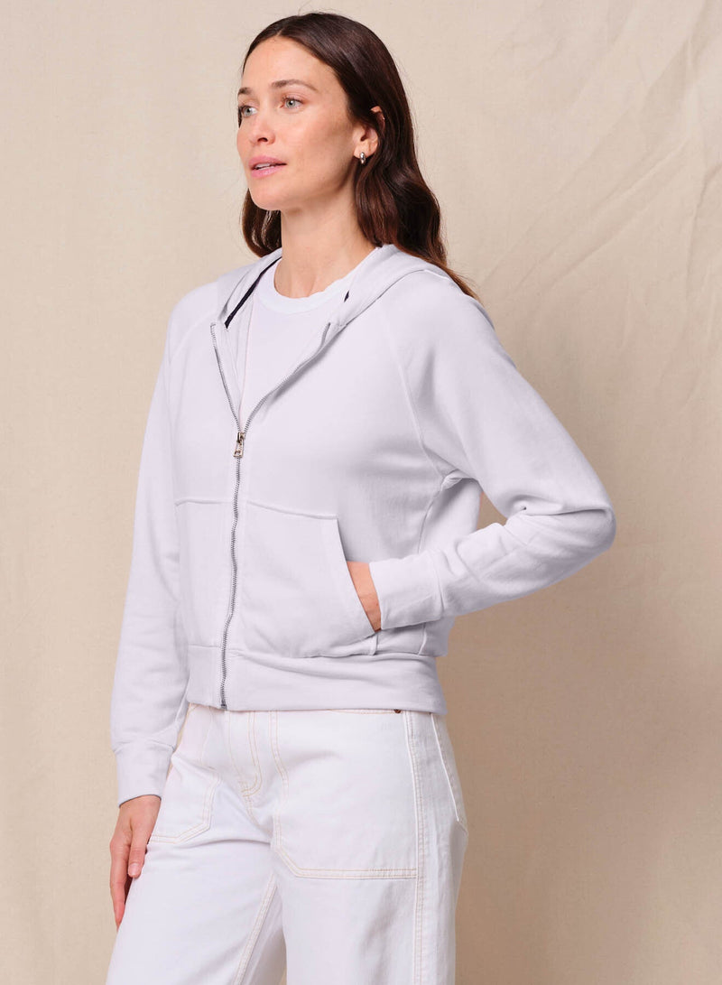 Softest Fleece Raglan Hood Zip Up in White