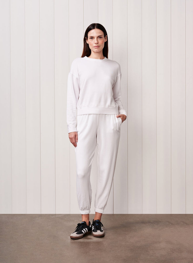 Softest Fleece Crewneck Pullover in White