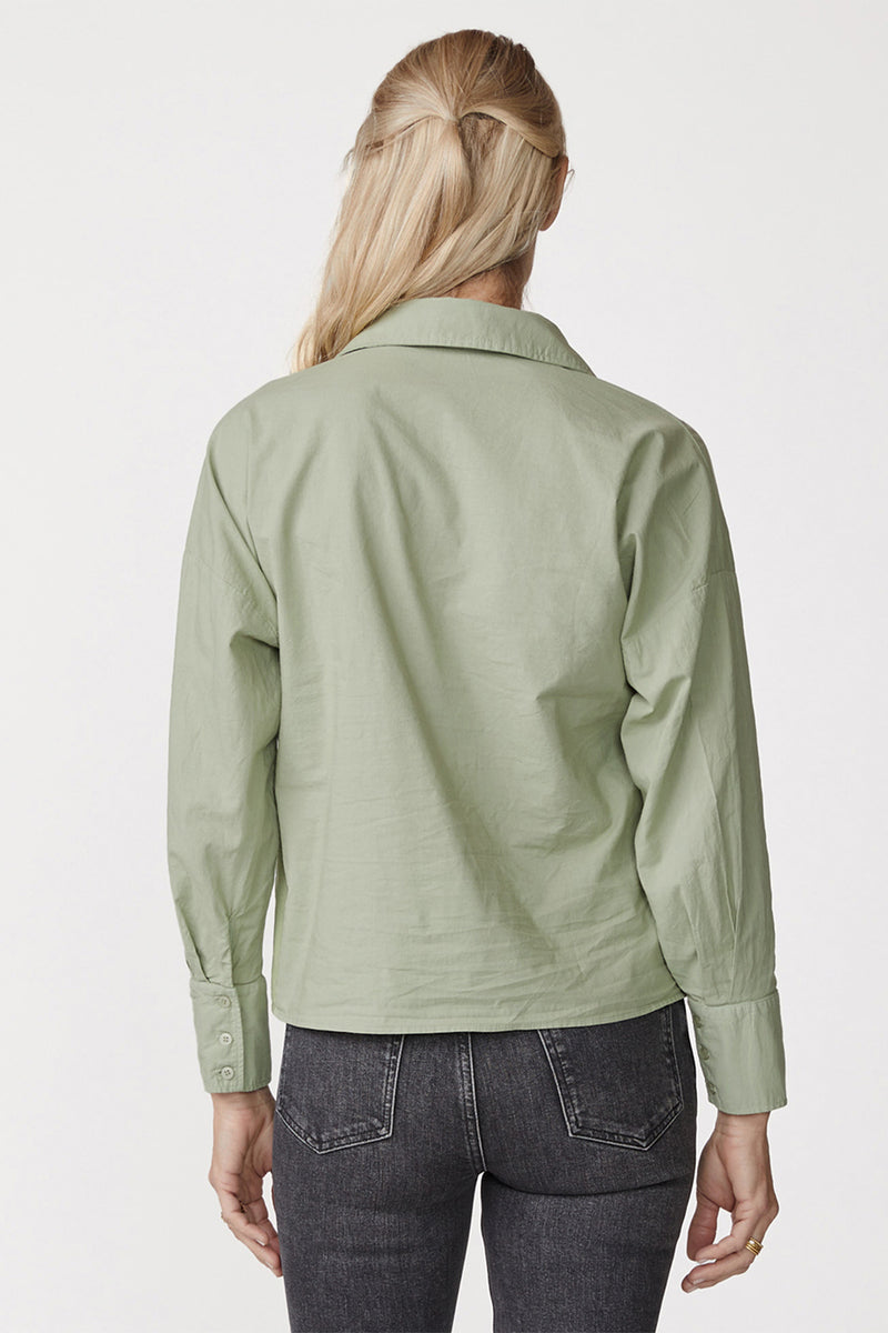 Voile Long Sleeve Front Twist Shirt in Fern-back