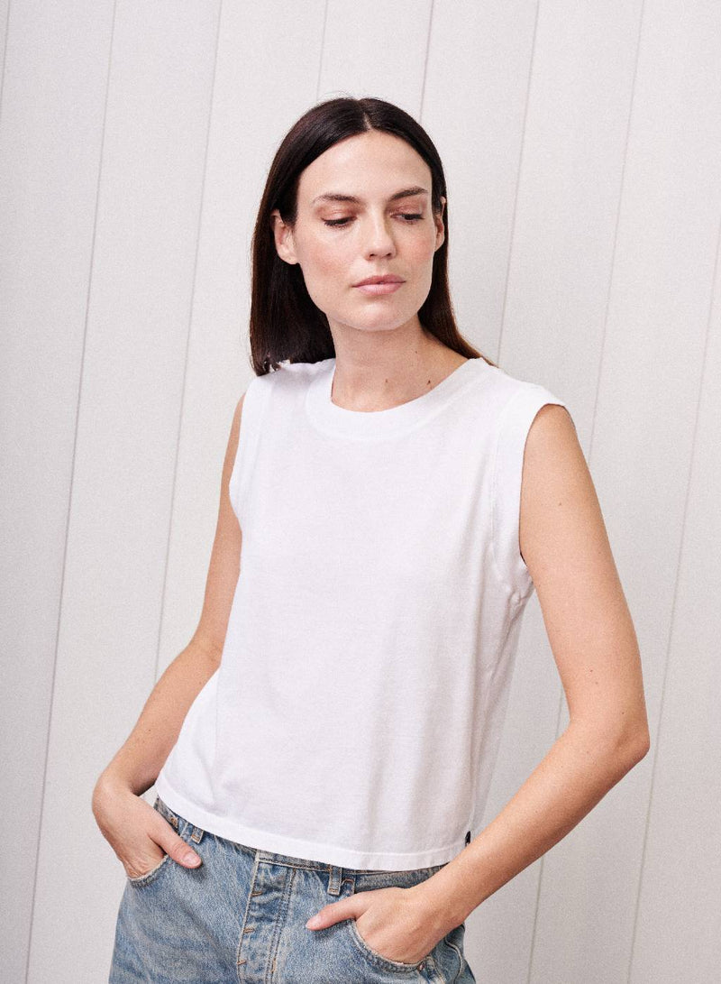 Cloud Jersey Muscle Tank in White