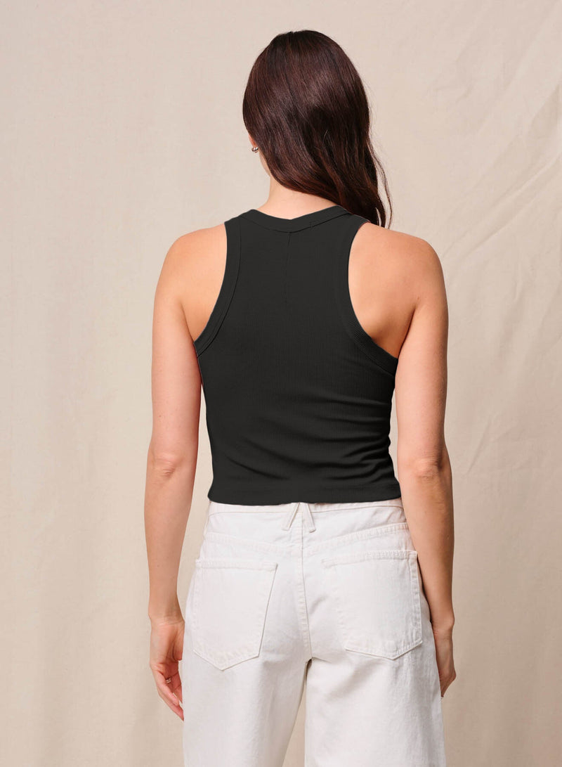 Fine 2X1 Rib Cropped High Neck in Black