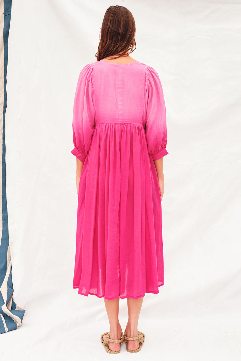 Sundry Blouson Sleeve Midi Dress in Azalea Ombre - back