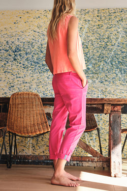 Sundry Roll Up Trouser with Trim in Azalea