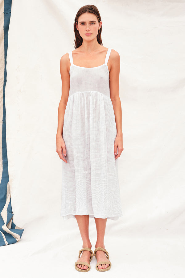 Sundry Midi Dress with Back Tie in White