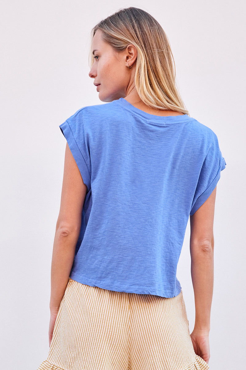 Sundry Bon Voyage Muscle Tank in Ocean-3/4 back