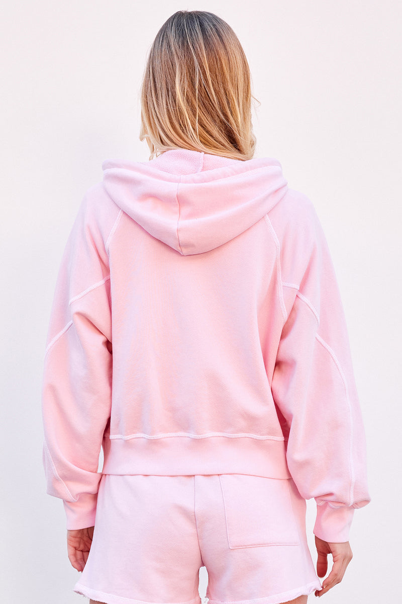 Sundry Contrast Stitched Horizon Zip Hoodie in Candy