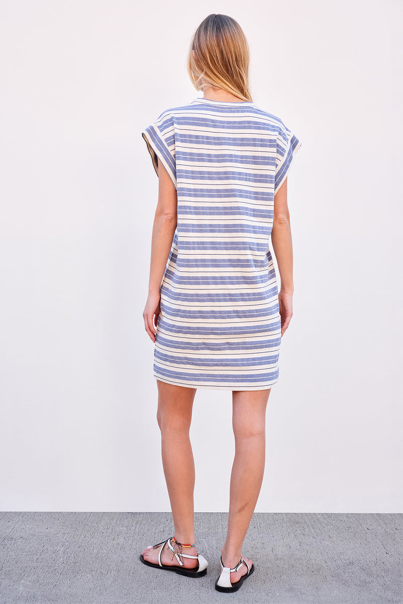 Sundry Harbor Stripe Muscle Tee Dress in Blue Linen-back