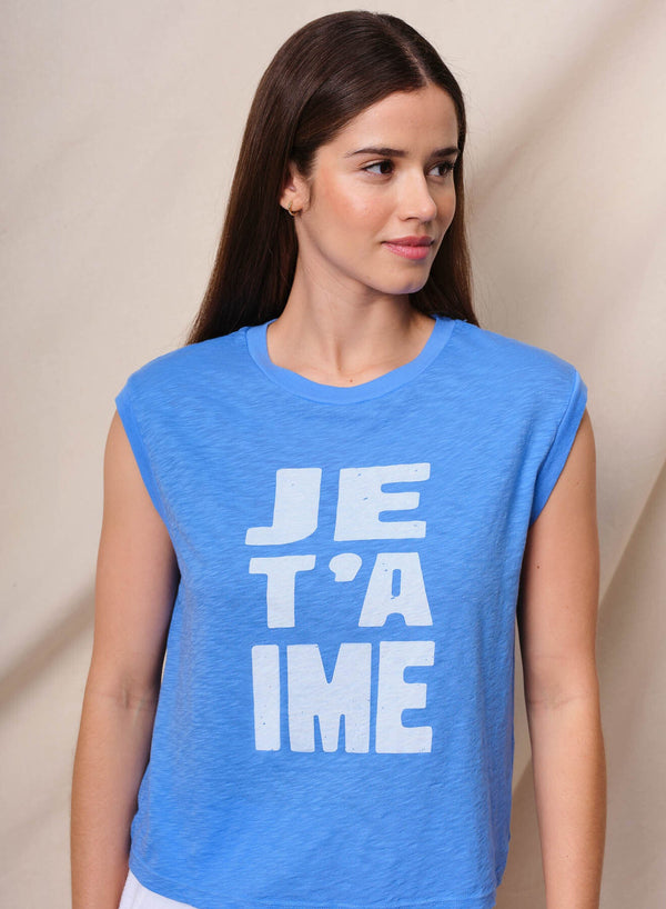 Sundry Je T'aime Cropped Muscle Tee in Lagoon Blue