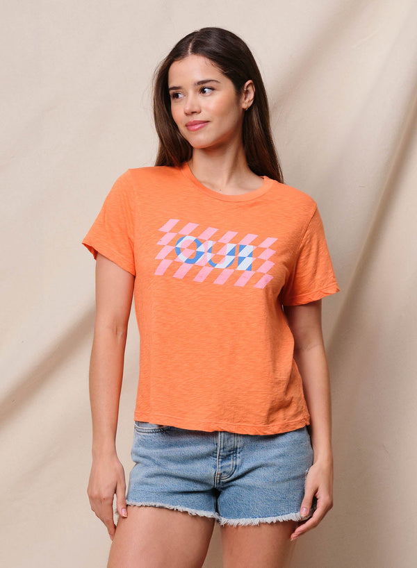 Sundry Oui Short Sleeve Boxy Crew Tee in Blaze Orange