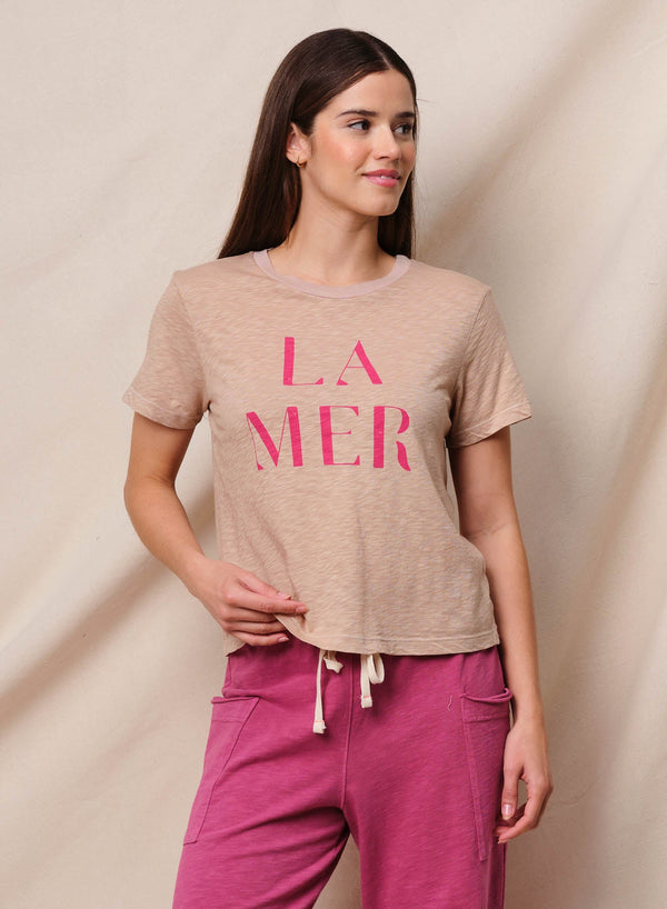 Sundry La Mer Short Sleeve Boxy Crew Tee in Almond