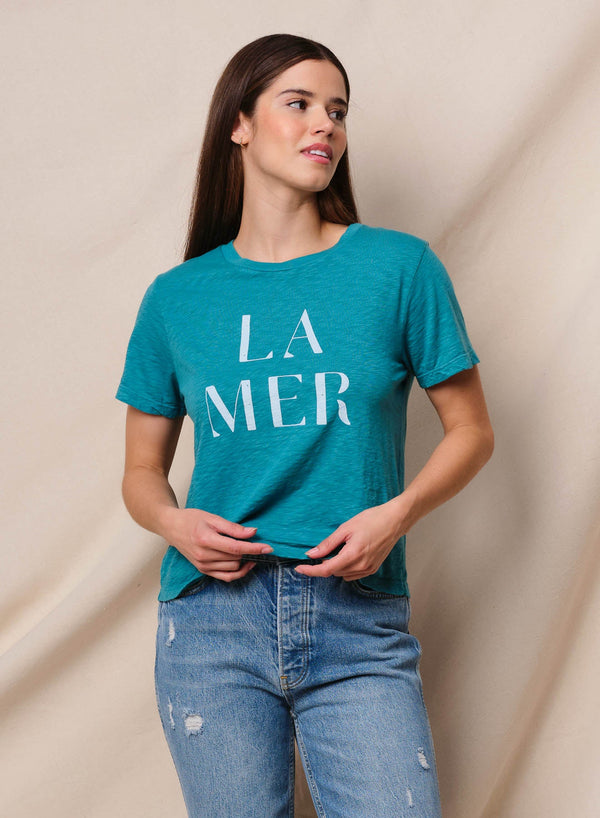 Sundry La Mer Short Sleeve Boxy Crew Tee in Dusty Aqua