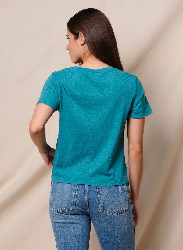 Sundry La Mer Short Sleeve Boxy Crew Tee in Dusty Aqua