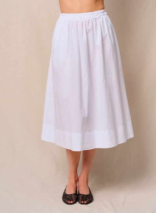 Voile Ribbed Waist Midi Skirt in White