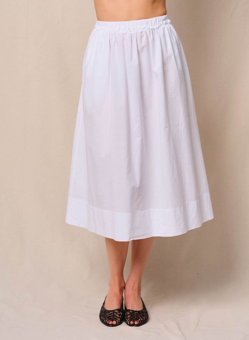 Voile Ribbed Waist Midi Skirt in White