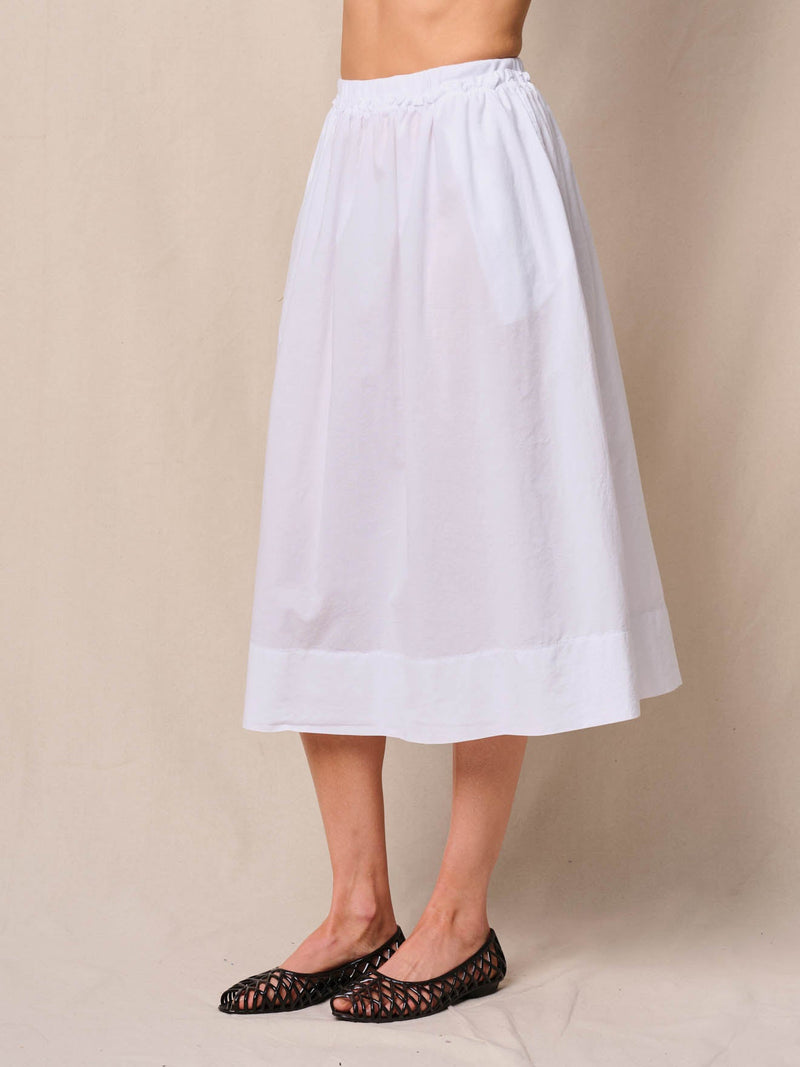 Voile Ribbed Waist Midi Skirt in White