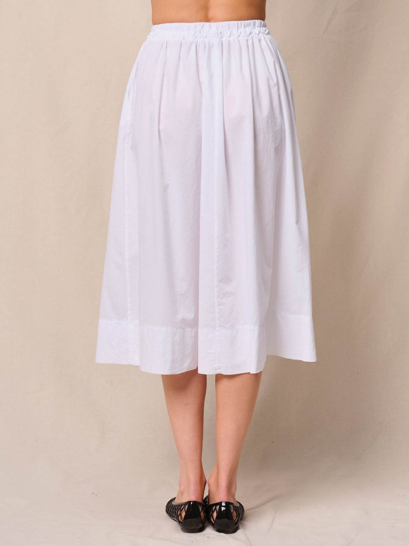 Voile Ribbed Waist Midi Skirt in White