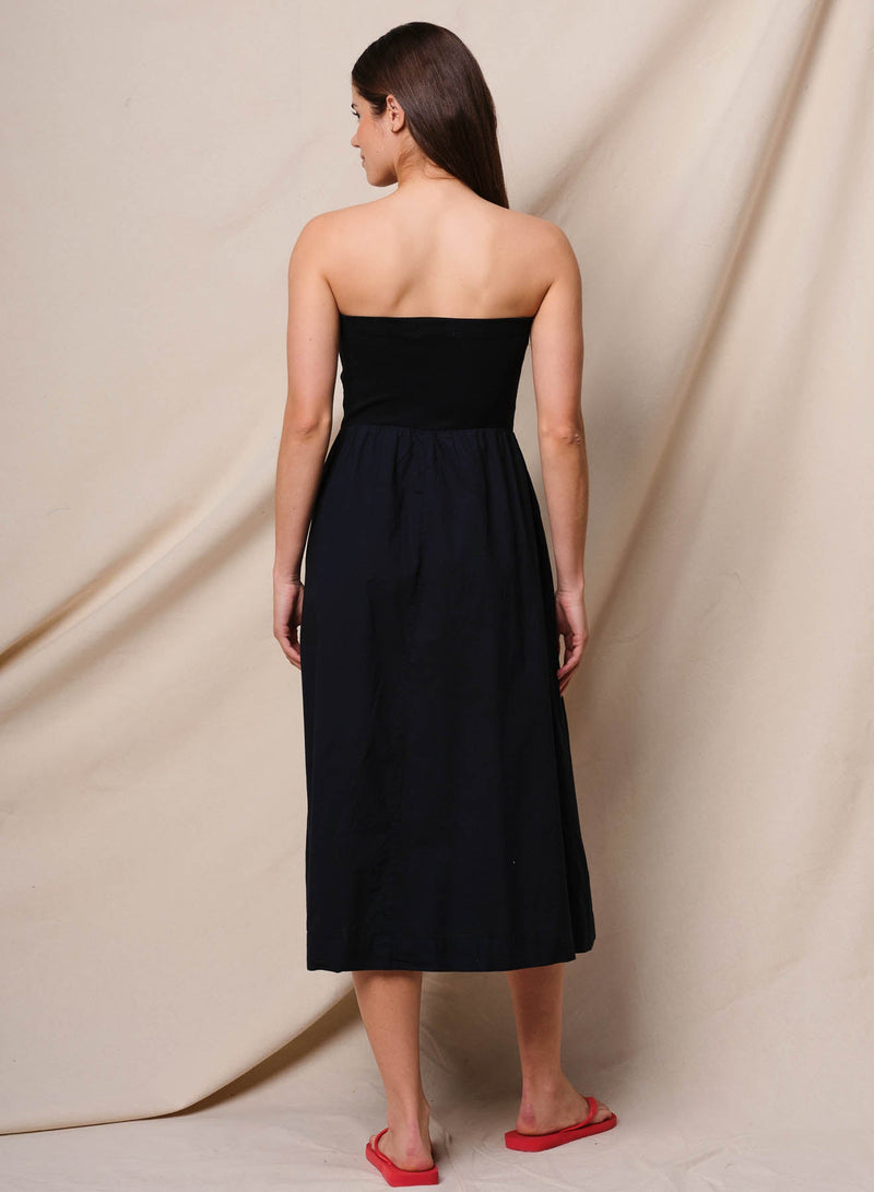 Sundry Mixed Media Strapless Dress in Deep Navy