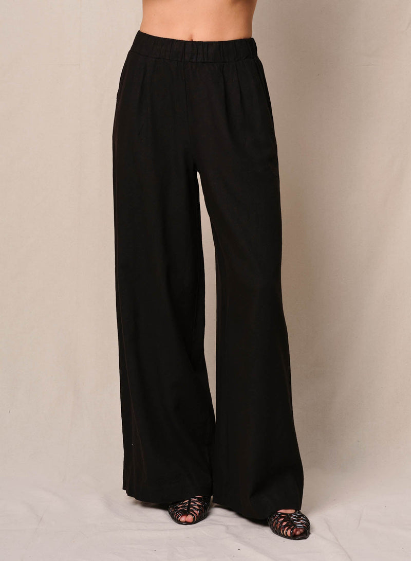 Linen Pull-On Trouser in Black