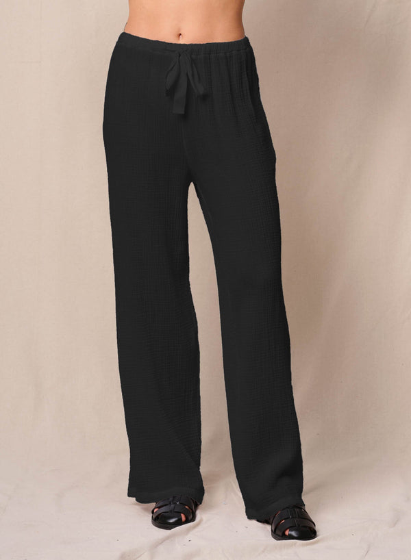 Gauze Drawstring Pant in Black