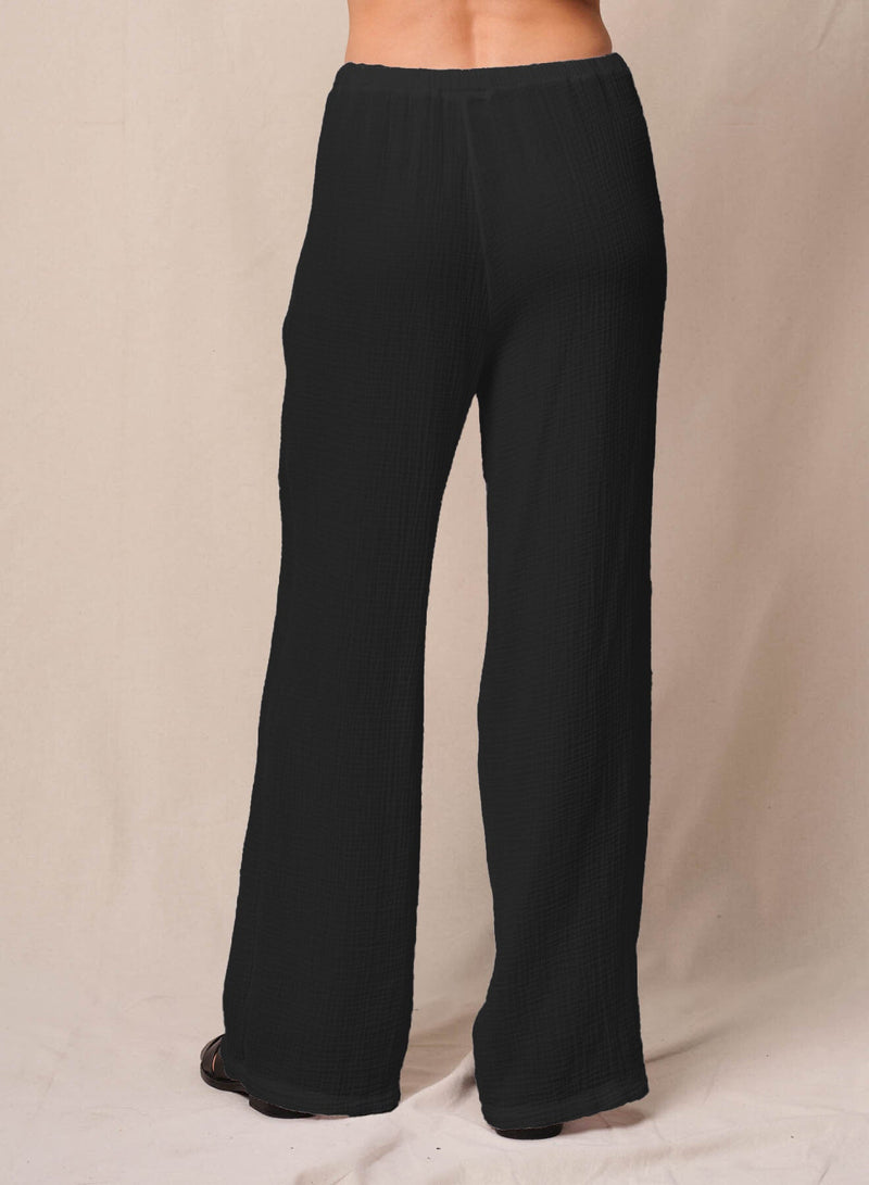 Gauze Drawstring Pant in Black