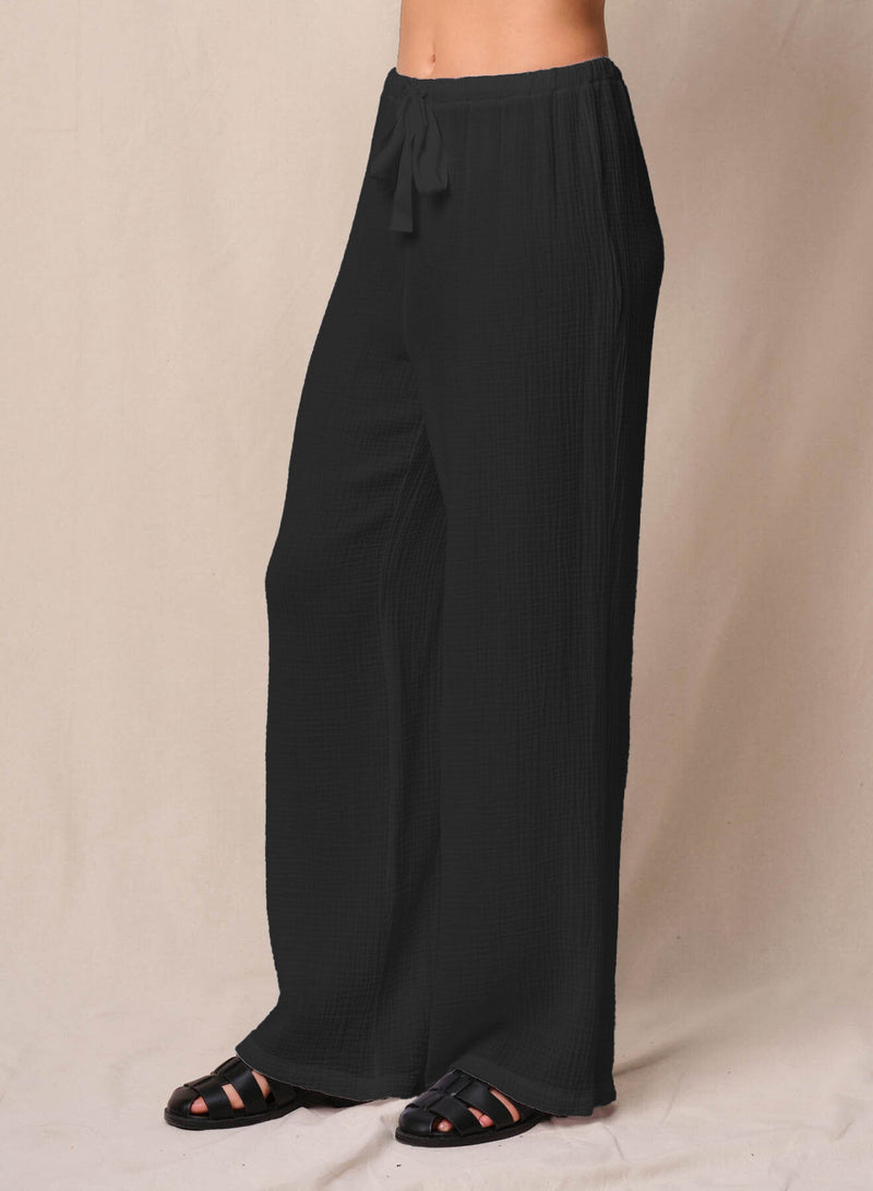 Gauze Drawstring Pant in Black